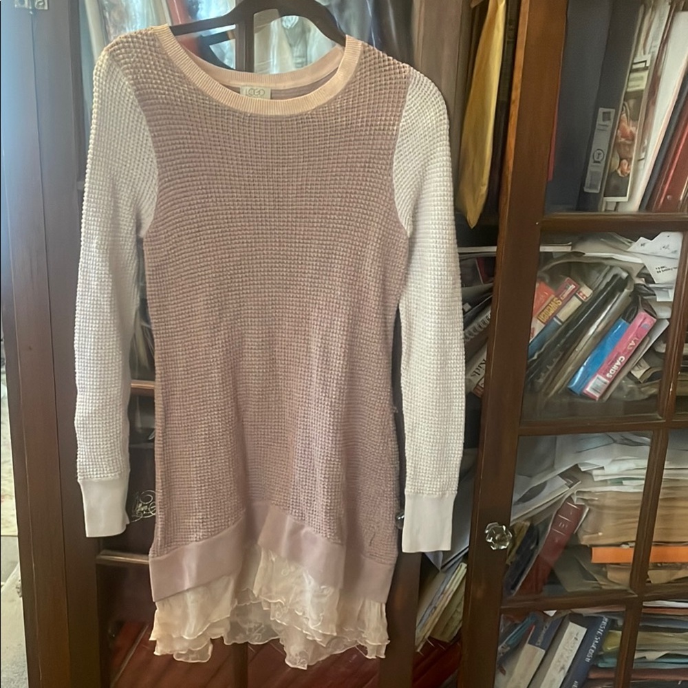 LOGO by Lori Goldstein Pink and White Long Sleeve Dress